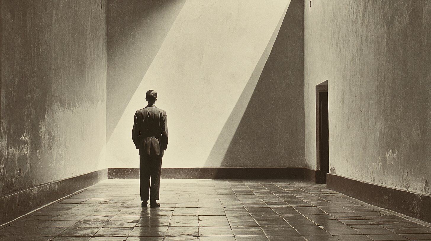 Человек стоит один в пустом коридоре — метафора одиночества людей с РАС после 18 лет